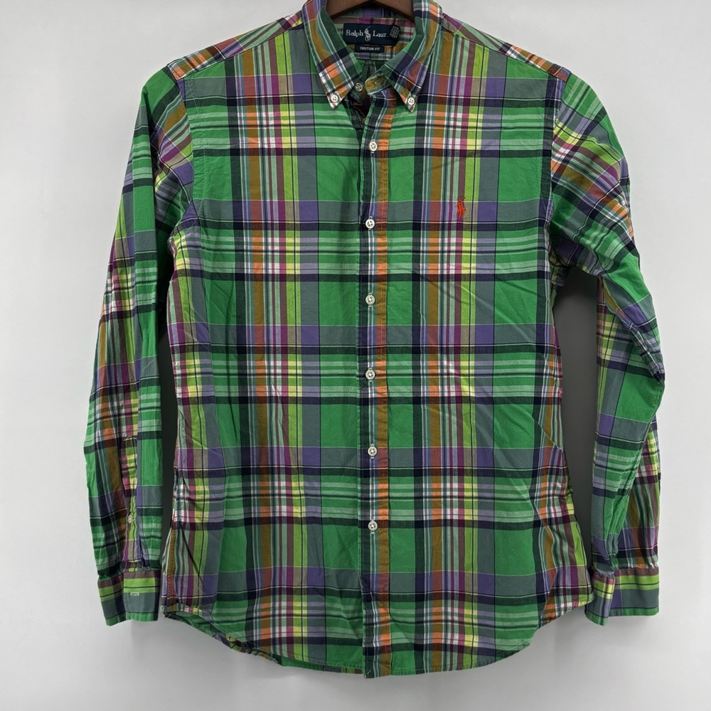 Polo Ralph‎ Lauren Mens Multicolor Plaid Custom Fit LS Button Down Shirt Size LG